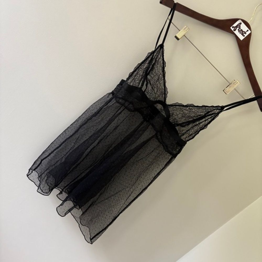 Victoria's Secret L Sexy Black Chemise Lingerie Dress Sheer Mesh Polkadot Preppy